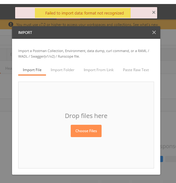 Error While Importing Stratis Smart Contract Swagger.json File To The Postman